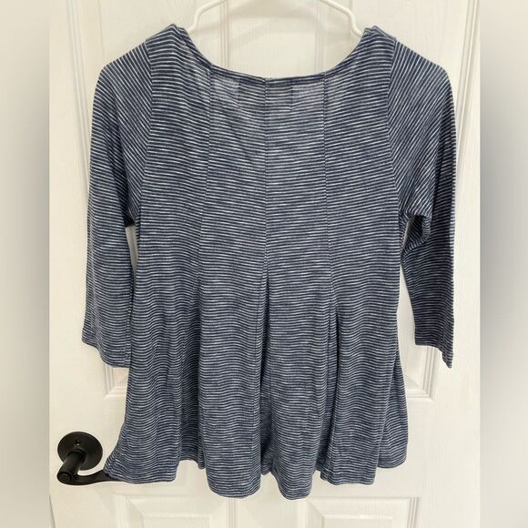 Puella Blue Striped V Neck 3/4 Sleeve Swing Trapeze Top Women’s Size S - Picture 2 of 5